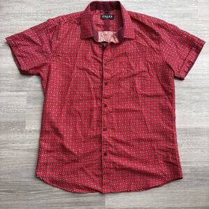 CHUXX Men's Red Floral Geometric Short Sleeve Button Shirt L